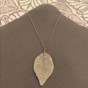 Long, adjustable, silver leaf necklace